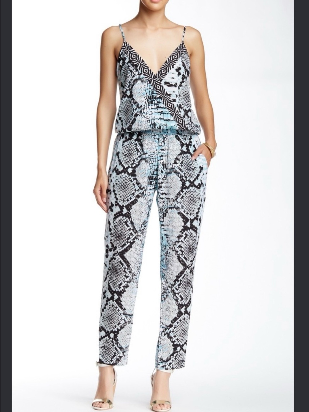 Hale Bob Old Havana Heat Jumpsuit in Blue Surplice NWT